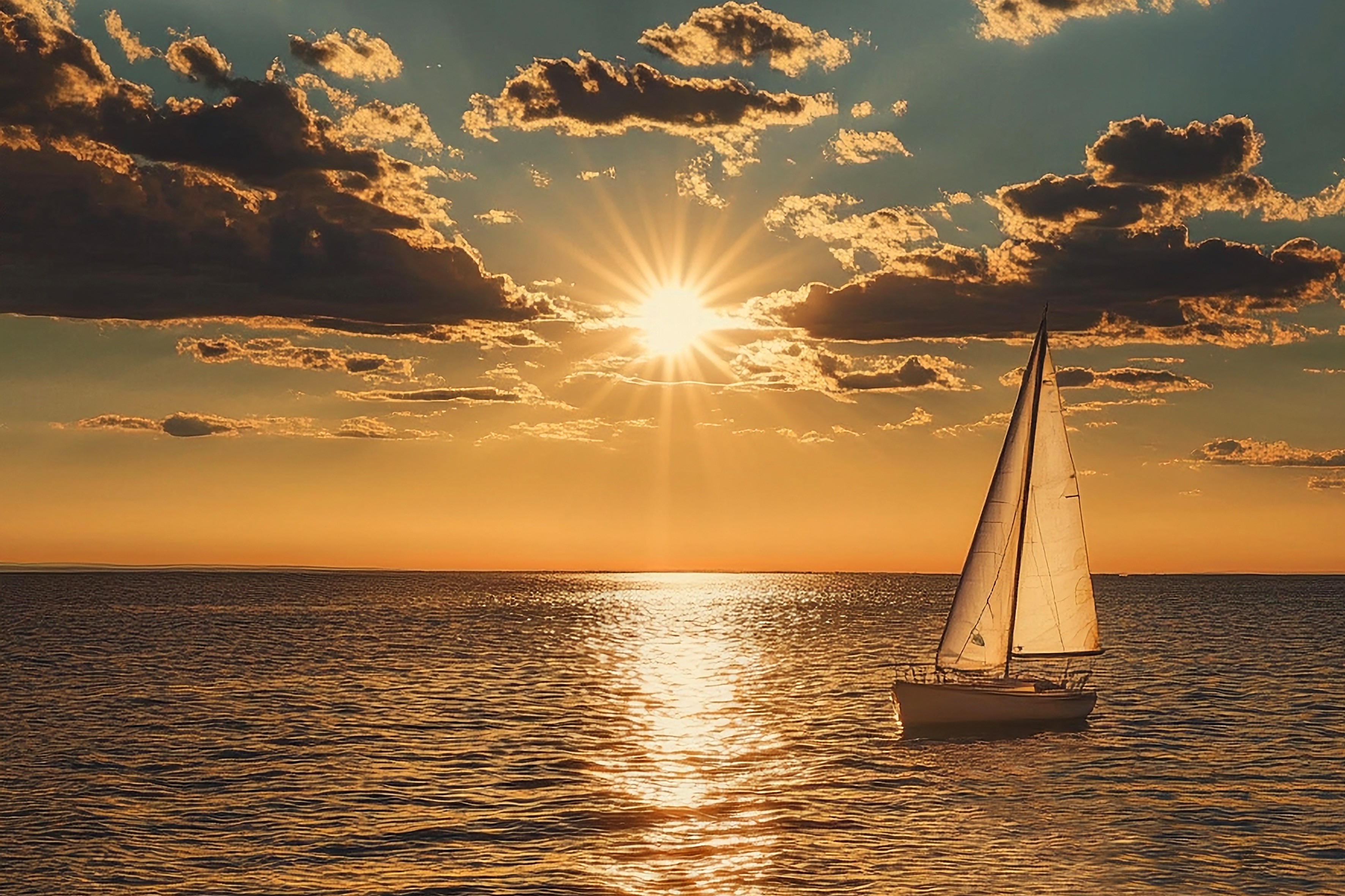 Sailing boat on the sea at sunset. Sailing boat on the sea at sunset.